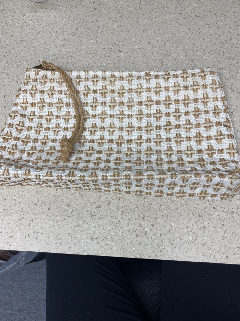 Woven Straw-Pattern Clutch in White and Tan 33 East Imports Made in Japan